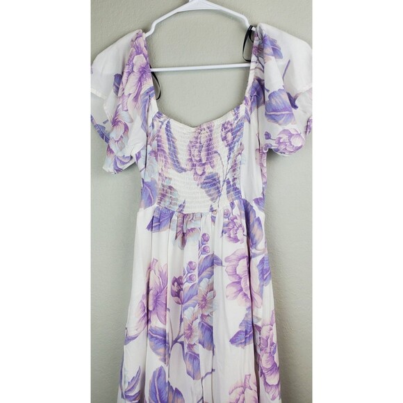 Forever 21 Women's Medium Off-White Purple Floral Dress Tie Front - Picture 8 of 10